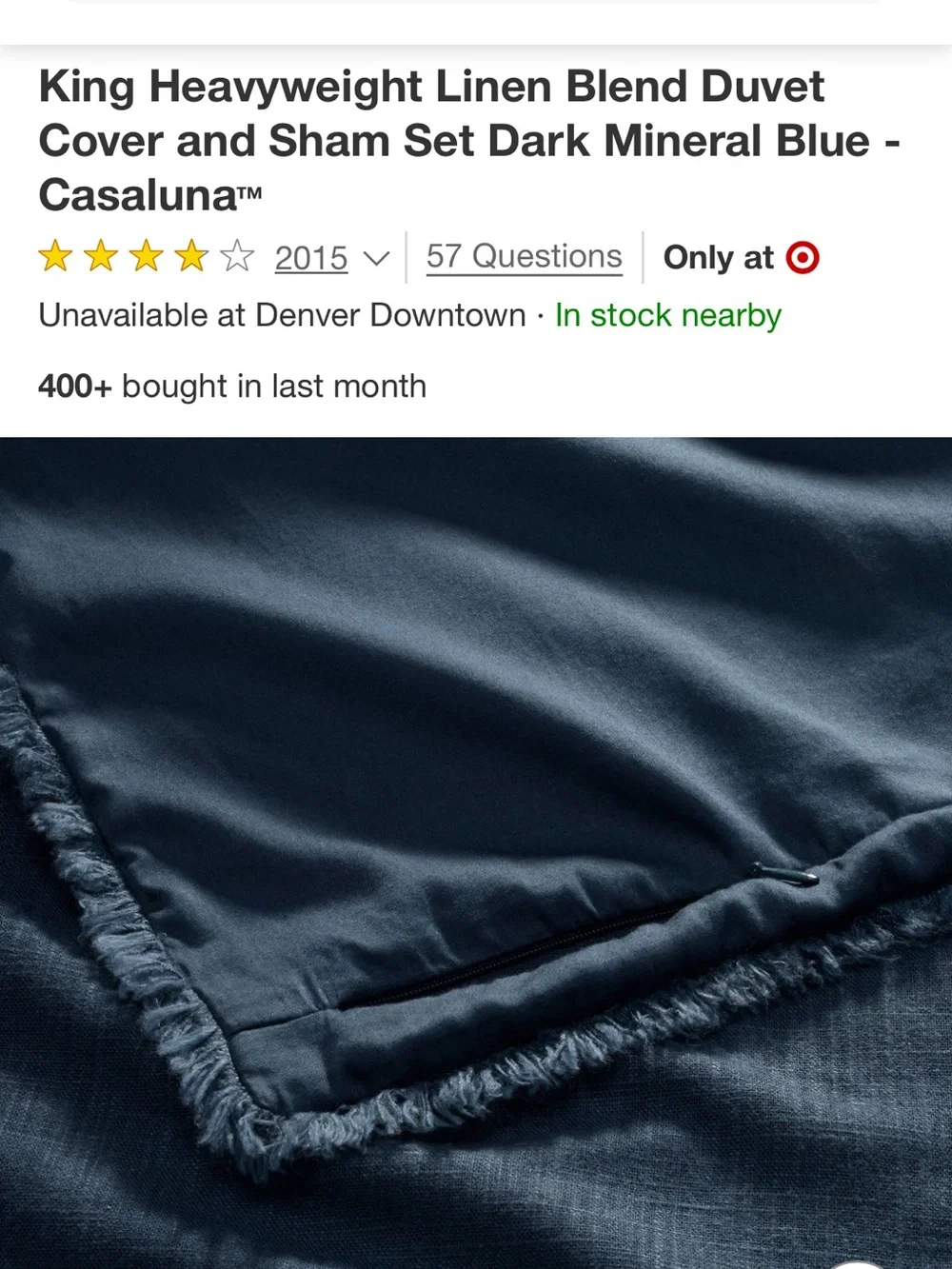 Casaluna Dark Mineral Blue Linen-Blend Duvet Cover & Sham Set
